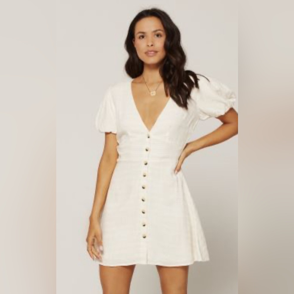 L*Space Sabrina Puff Sleeve Mini Dress Cream Ivory Size XL